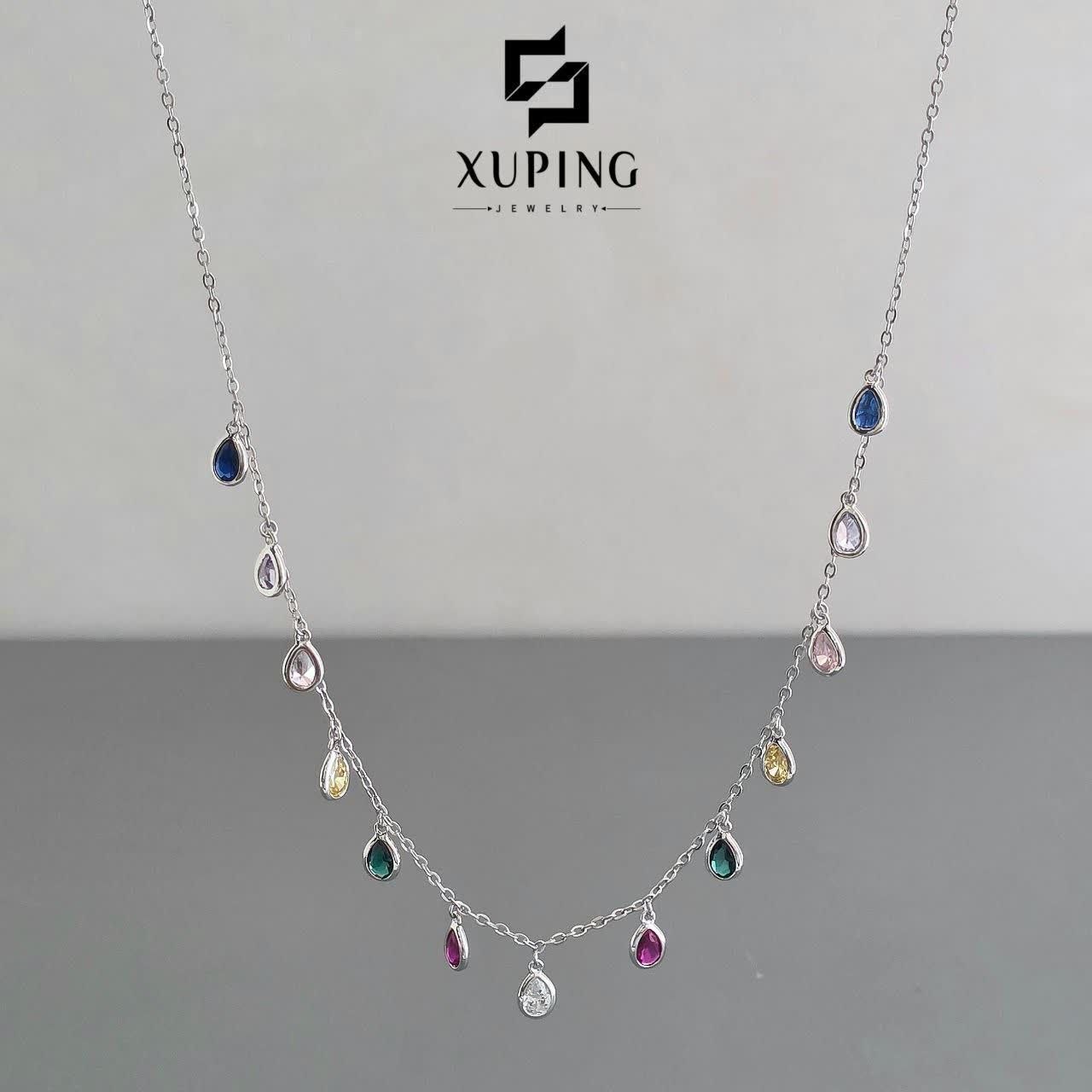 گردنبند زنانه ژوپینگ نقره ای رنگ با آویز های کریستالی اشکی مولتی کالر و نگین های رنگی گالری آریسا